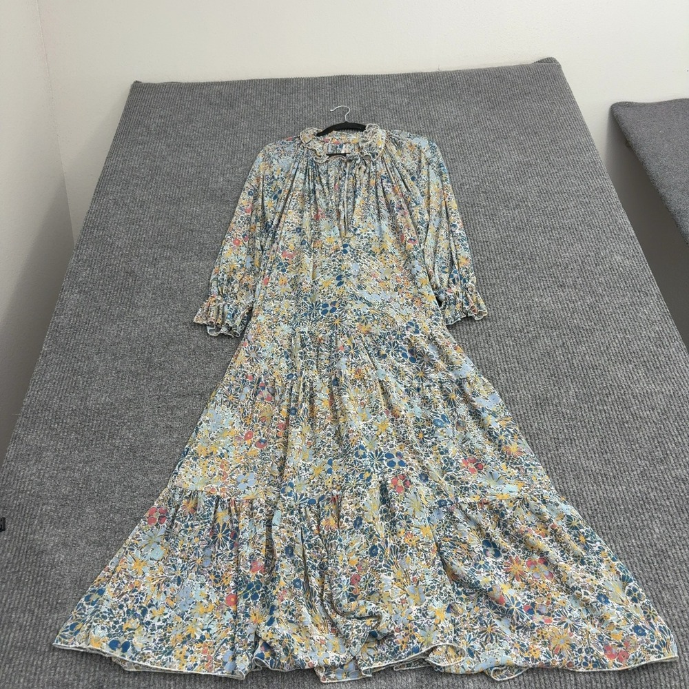 Free People Maxi Dress Womens M Blue Floral Tiered Ruffle Boho Style
